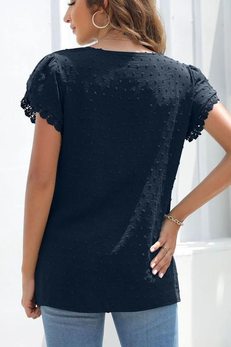 CHIFFON DOT TULIP SLEEVE LACE POINT TOP