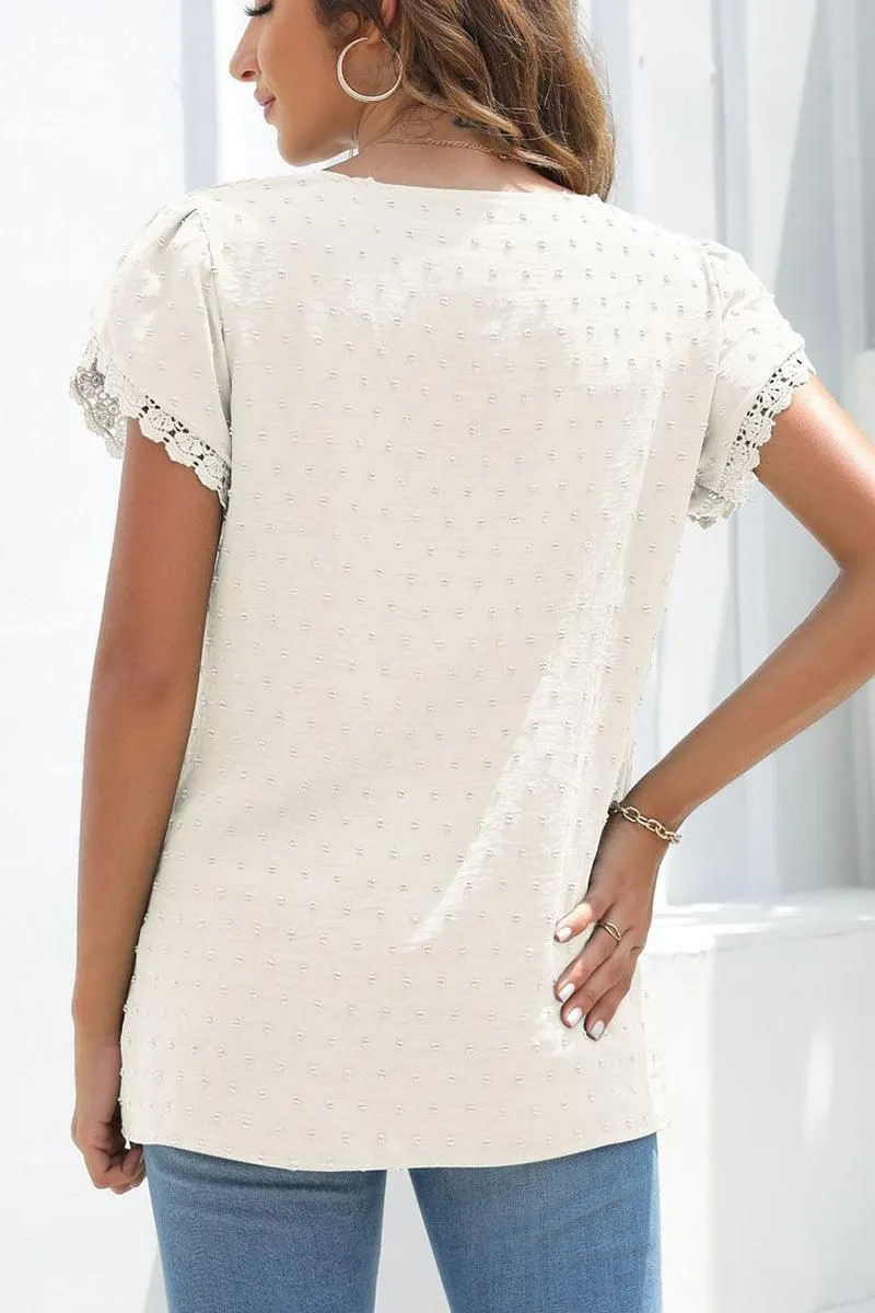 CHIFFON DOT TULIP SLEEVE LACE POINT TOP