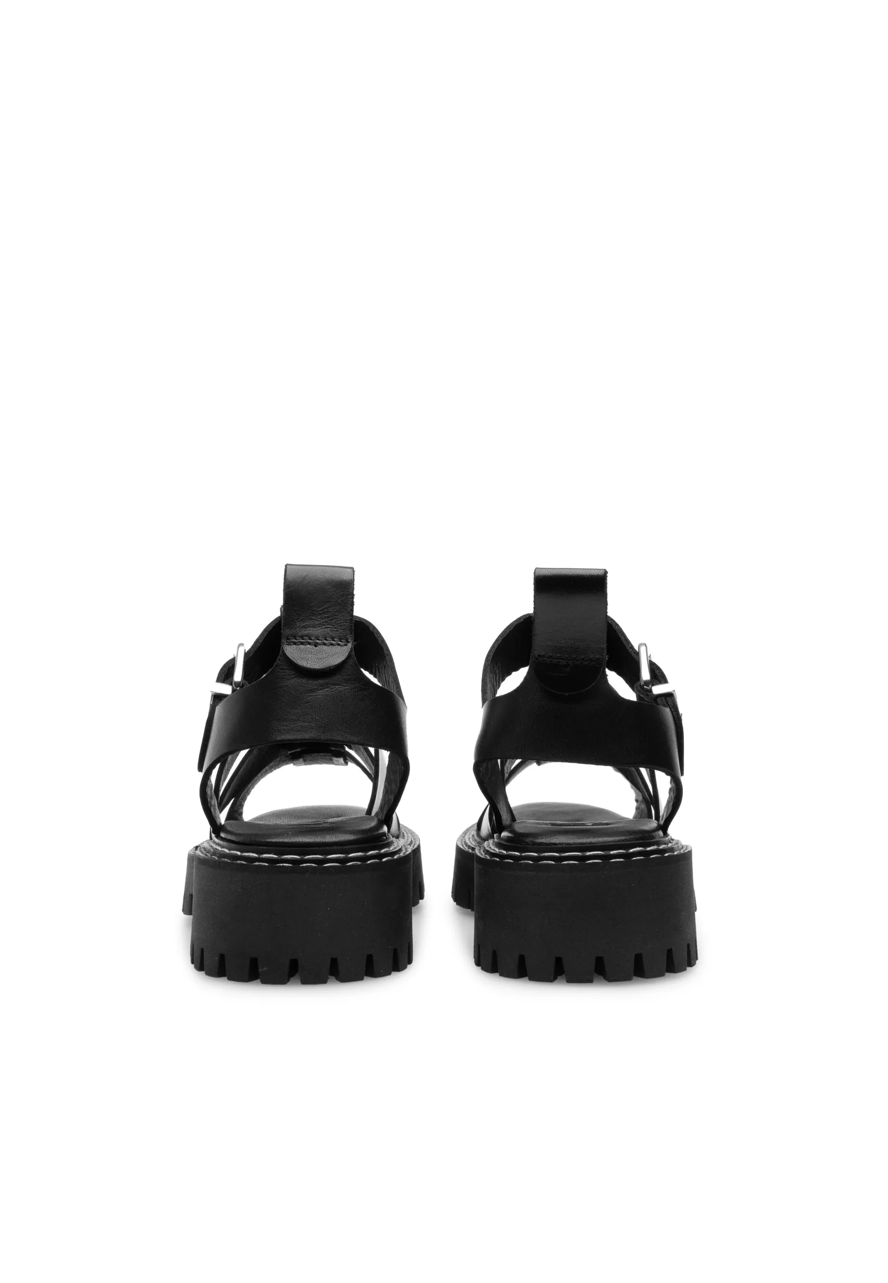 Daphny Black Leather Chunky Sandals