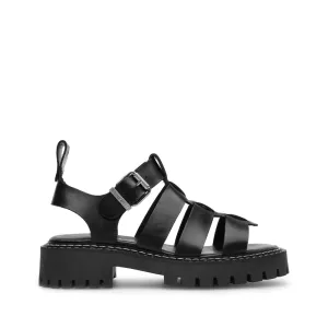 Daphny Black Leather Chunky Sandals