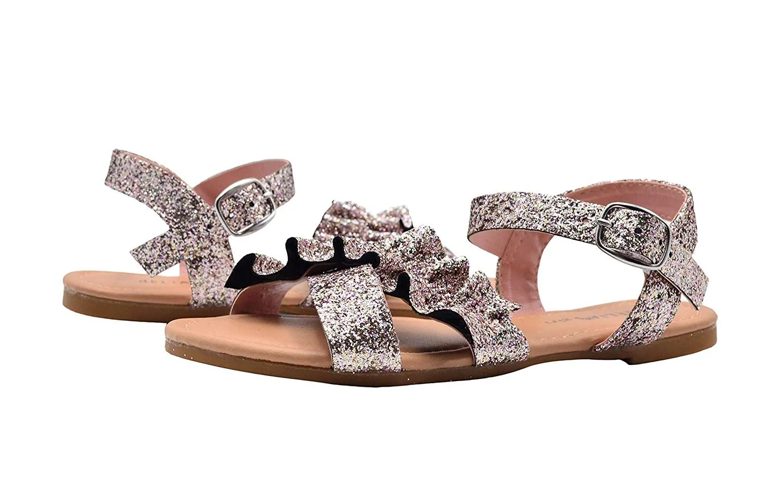 dELiAs Girls Fashion Sandals Glitter Summer Party Flats with Ruffle Strap