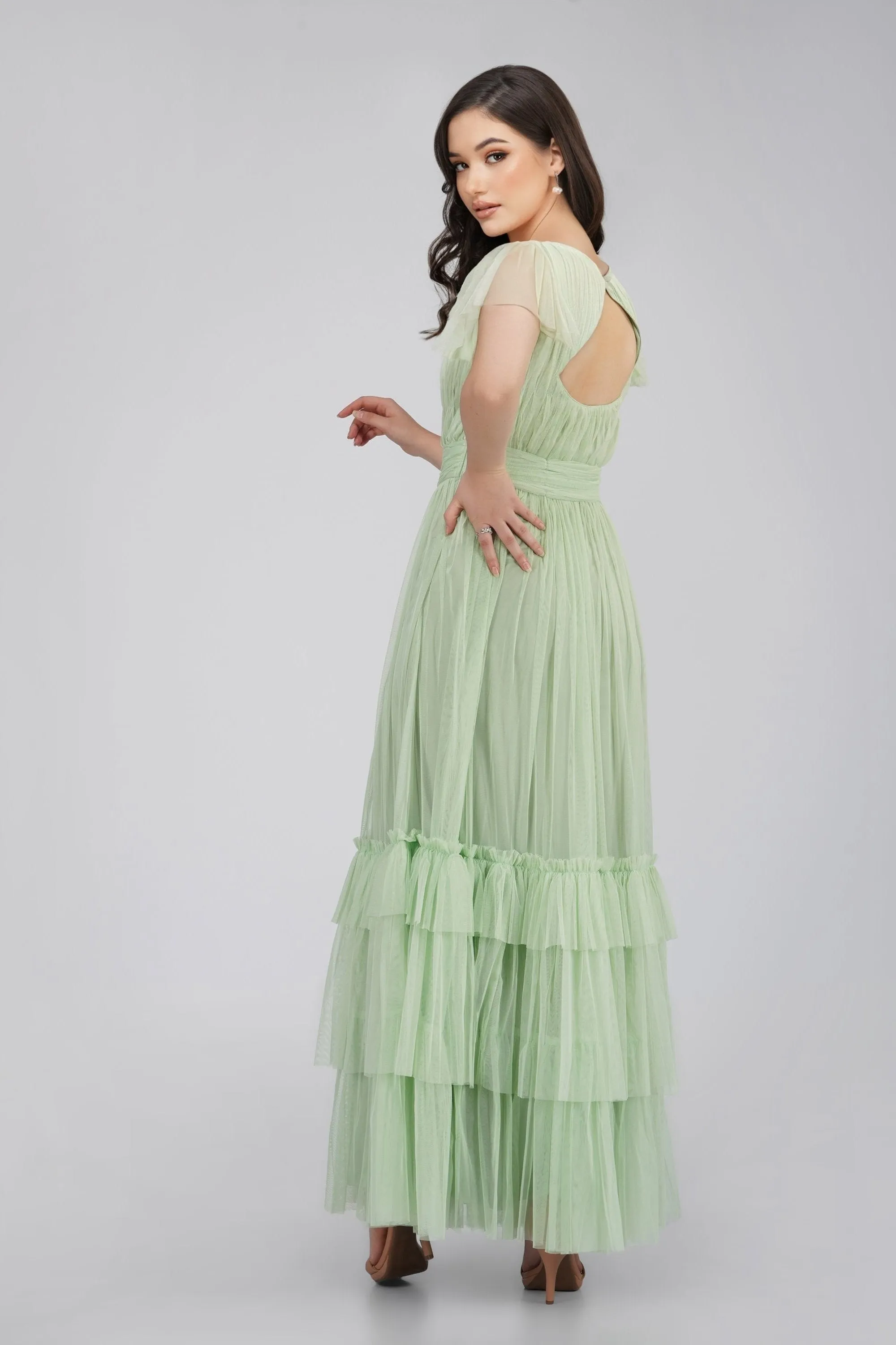 Diva Tulle Maxi Dress in Sage