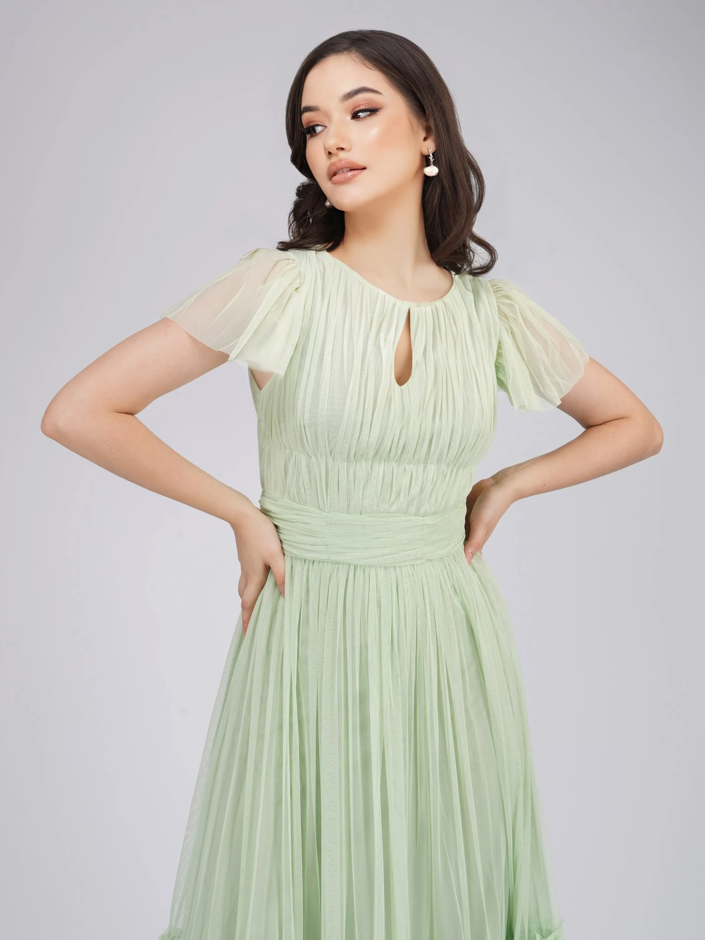 Diva Tulle Maxi Dress in Sage