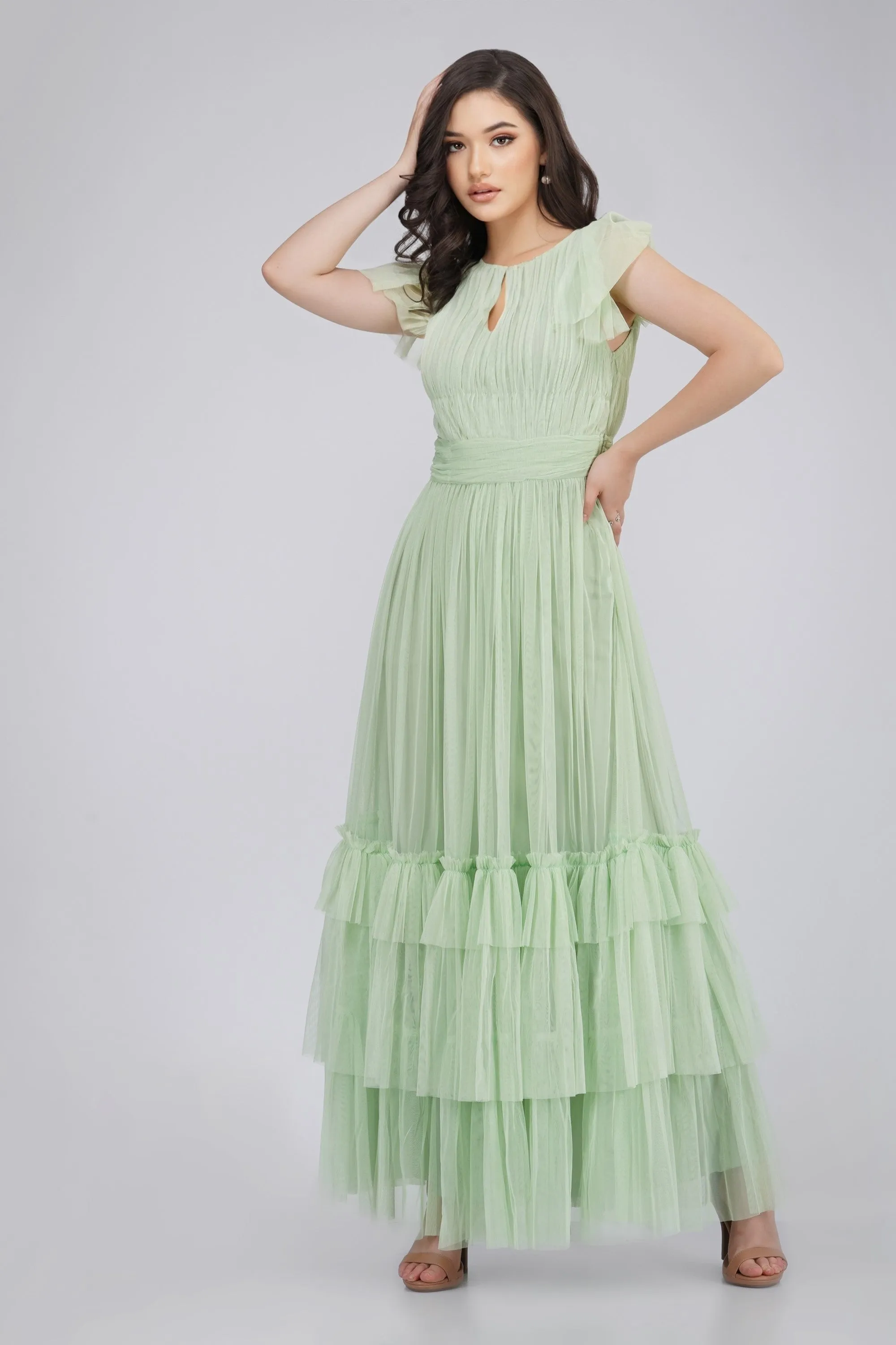 Diva Tulle Maxi Dress in Sage