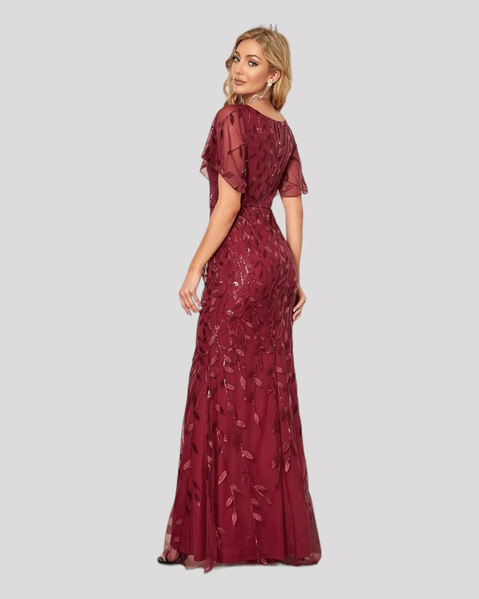 Elegant Long Mermaid Dresses with V neckline and Floating Sleeves