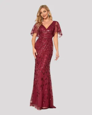 Elegant Long Mermaid Dresses with V neckline and Floating Sleeves