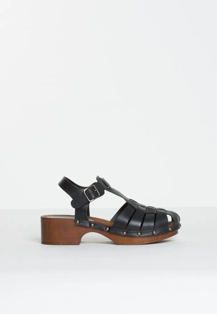 Emmi Black Leather Clogs