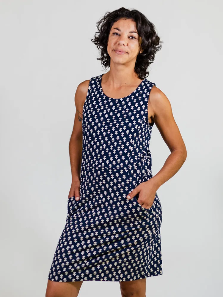 Evanston Dress - Micro Floral Navy