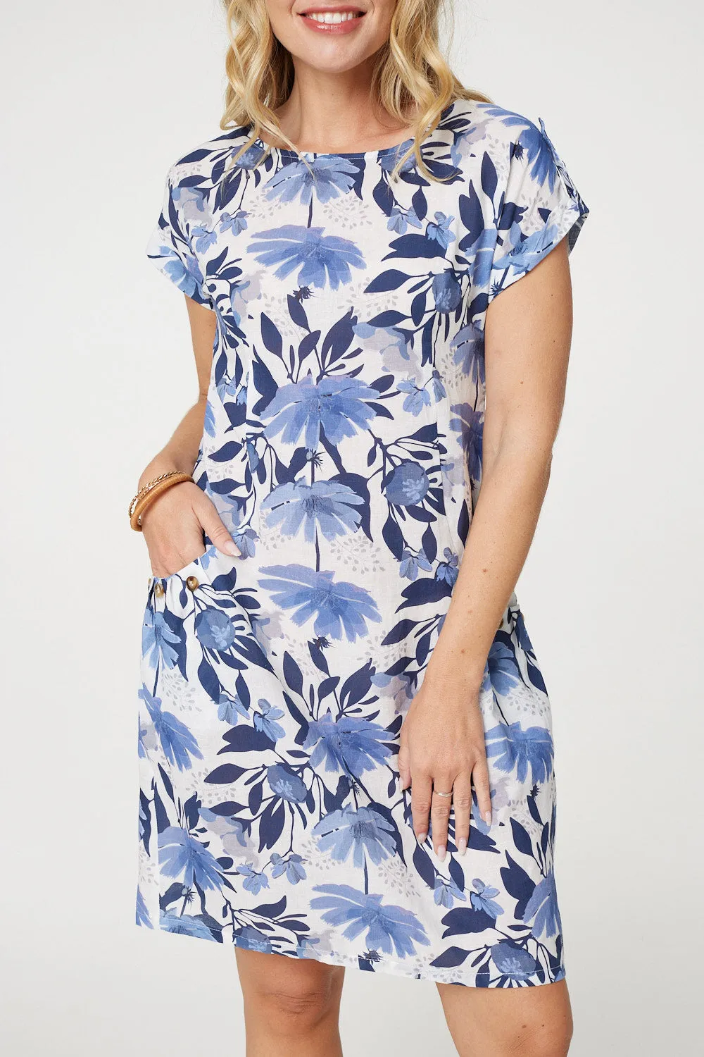 Floral Cap Sleeve Short Shift Dress