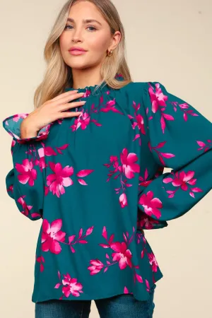 Floral Frilled Mock Neck Blouse