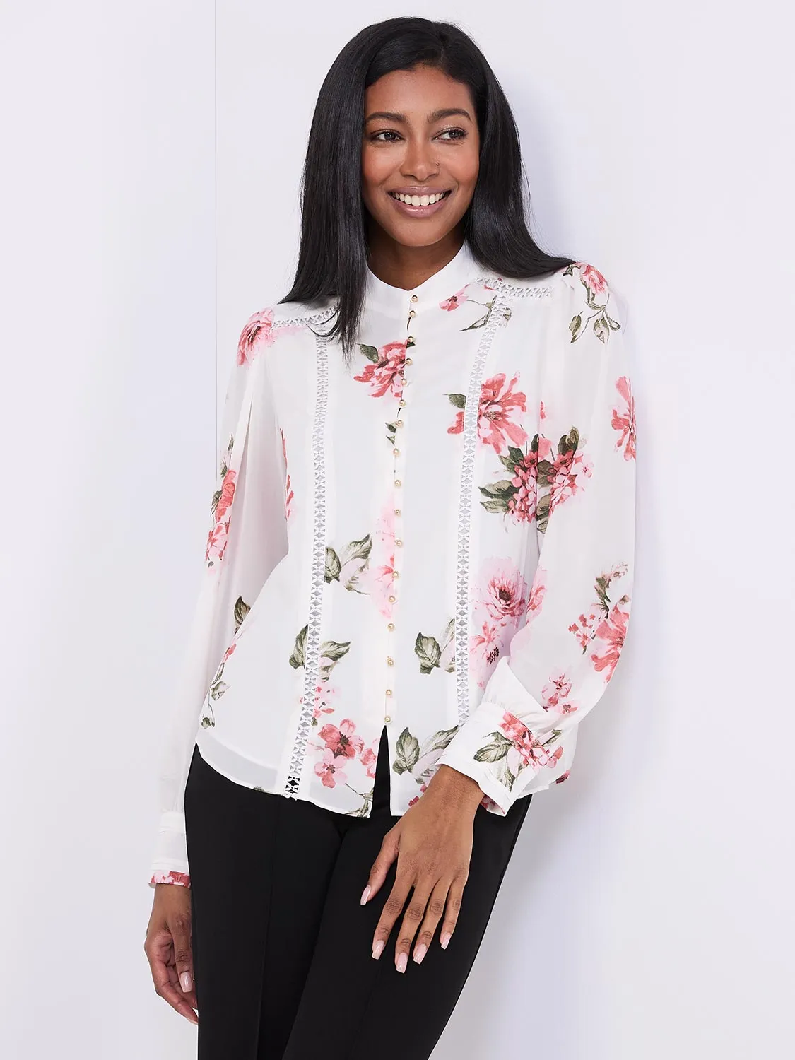 Floral Print Button-Front Blouse