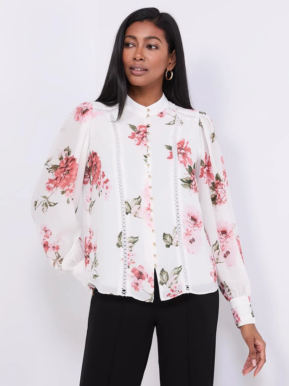 Floral Print Button-Front Blouse