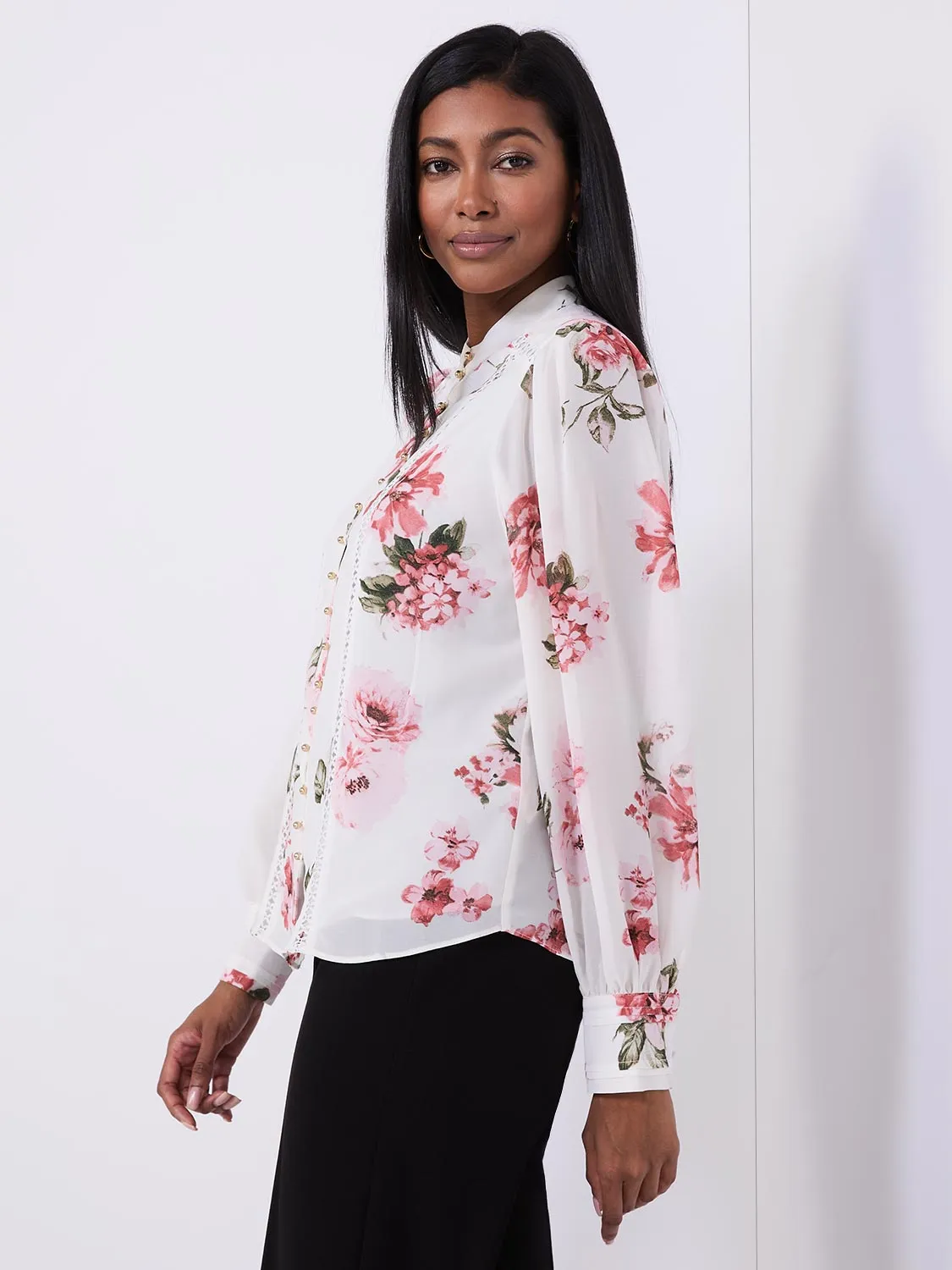 Floral Print Button-Front Blouse