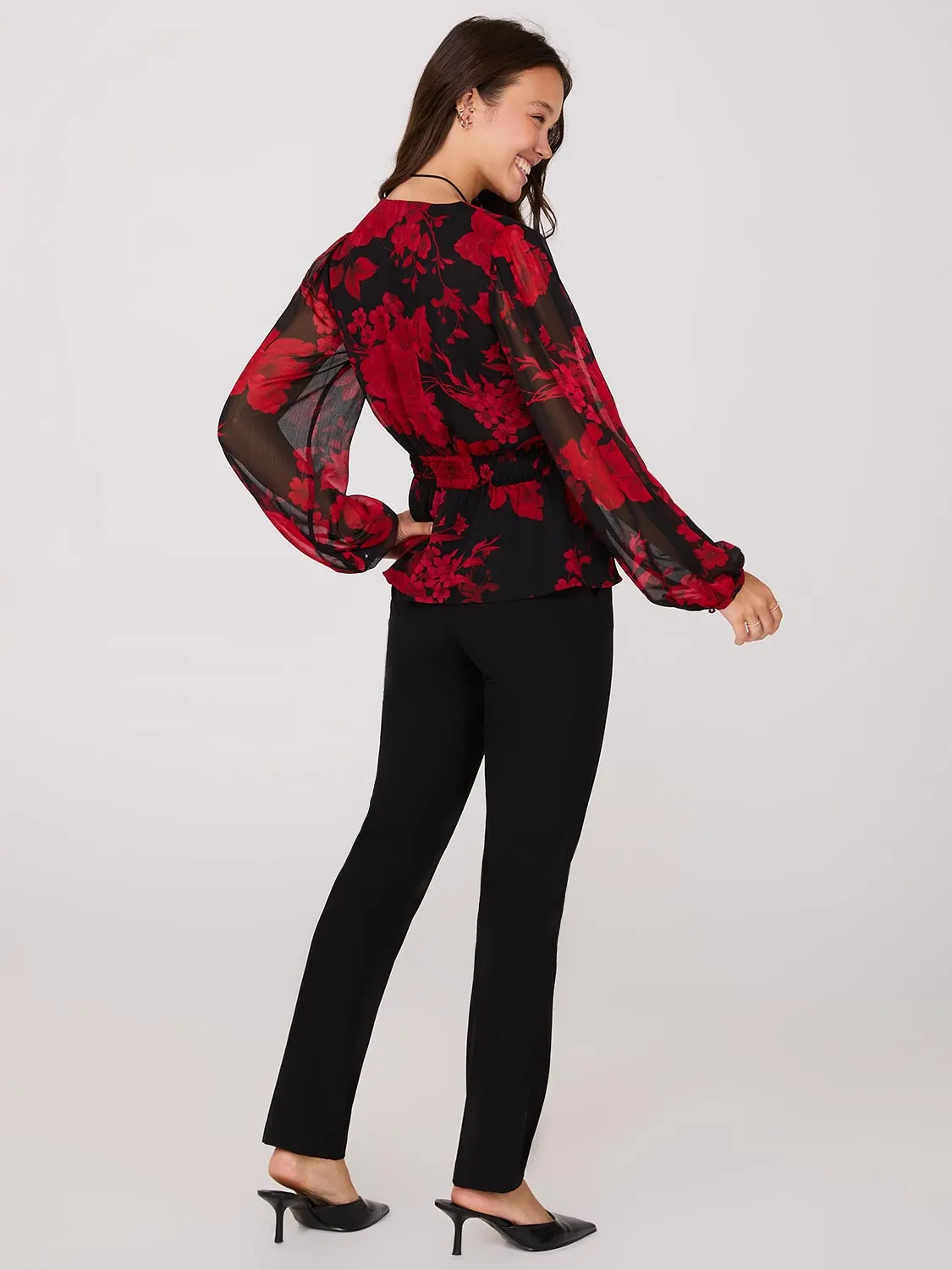 Floral Print Faux Wrap Blouse