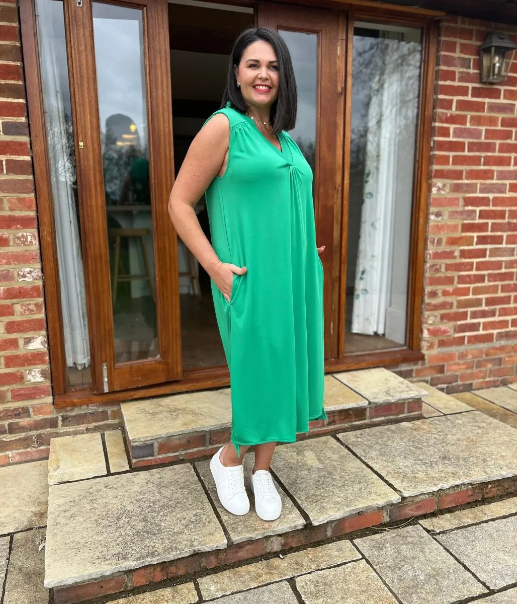 Green V Neck Shift Dress