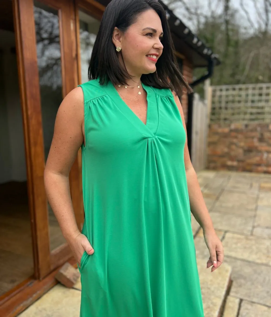 Green V Neck Shift Dress