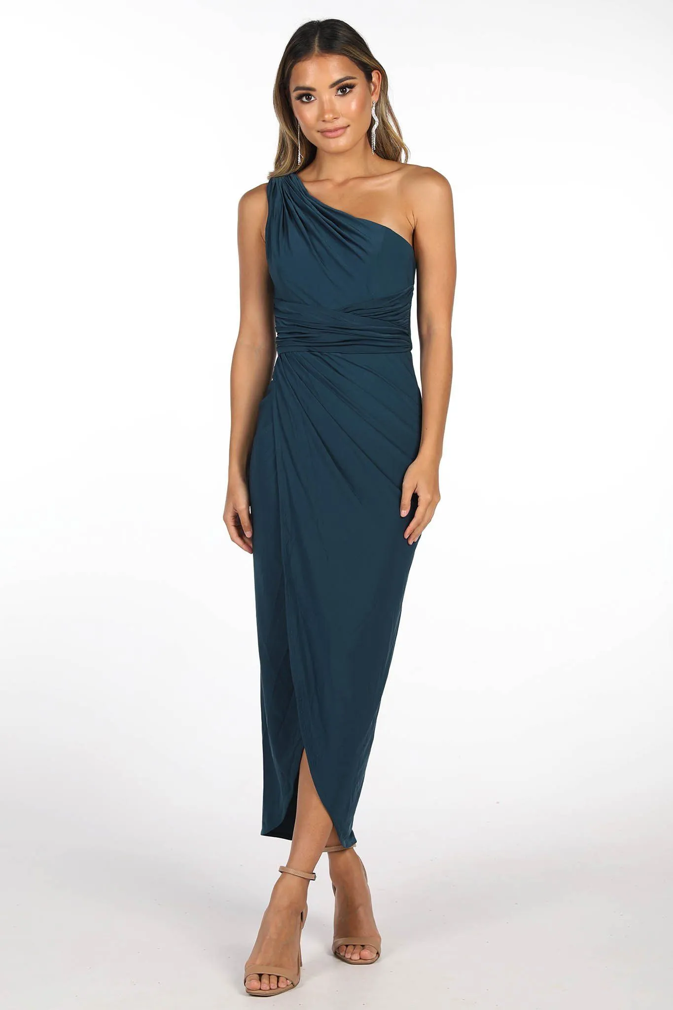 Hayden One Shoulder Midi Dress - Deep Teal