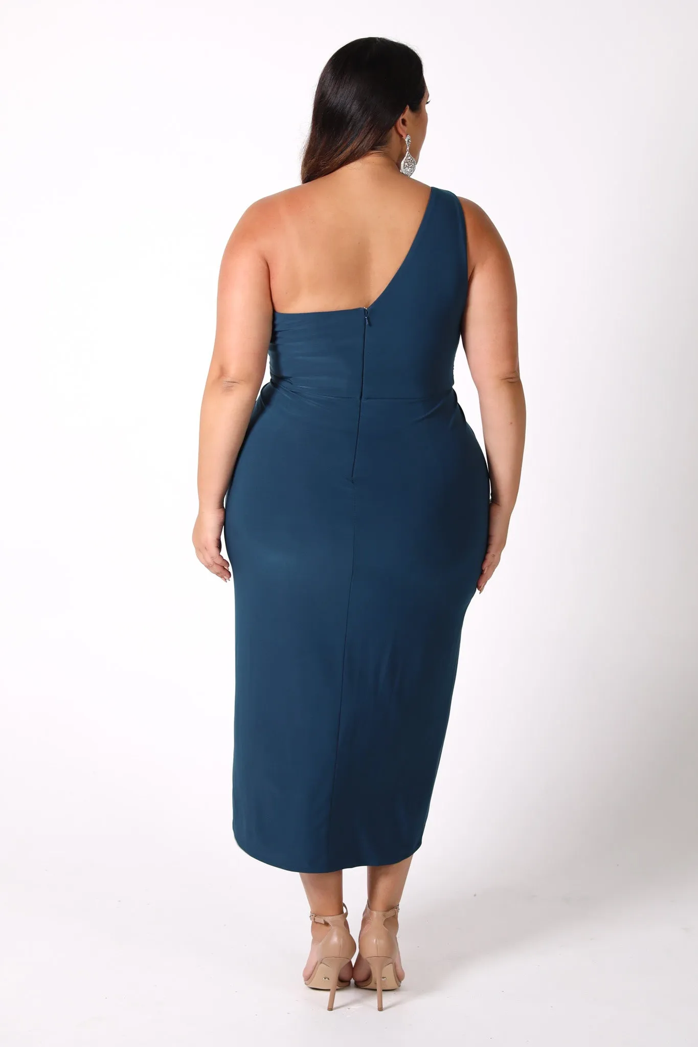 Hayden One Shoulder Midi Dress - Deep Teal