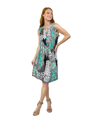 La Cera Poly Spandex Mint Mosaic Sleeveless Dress