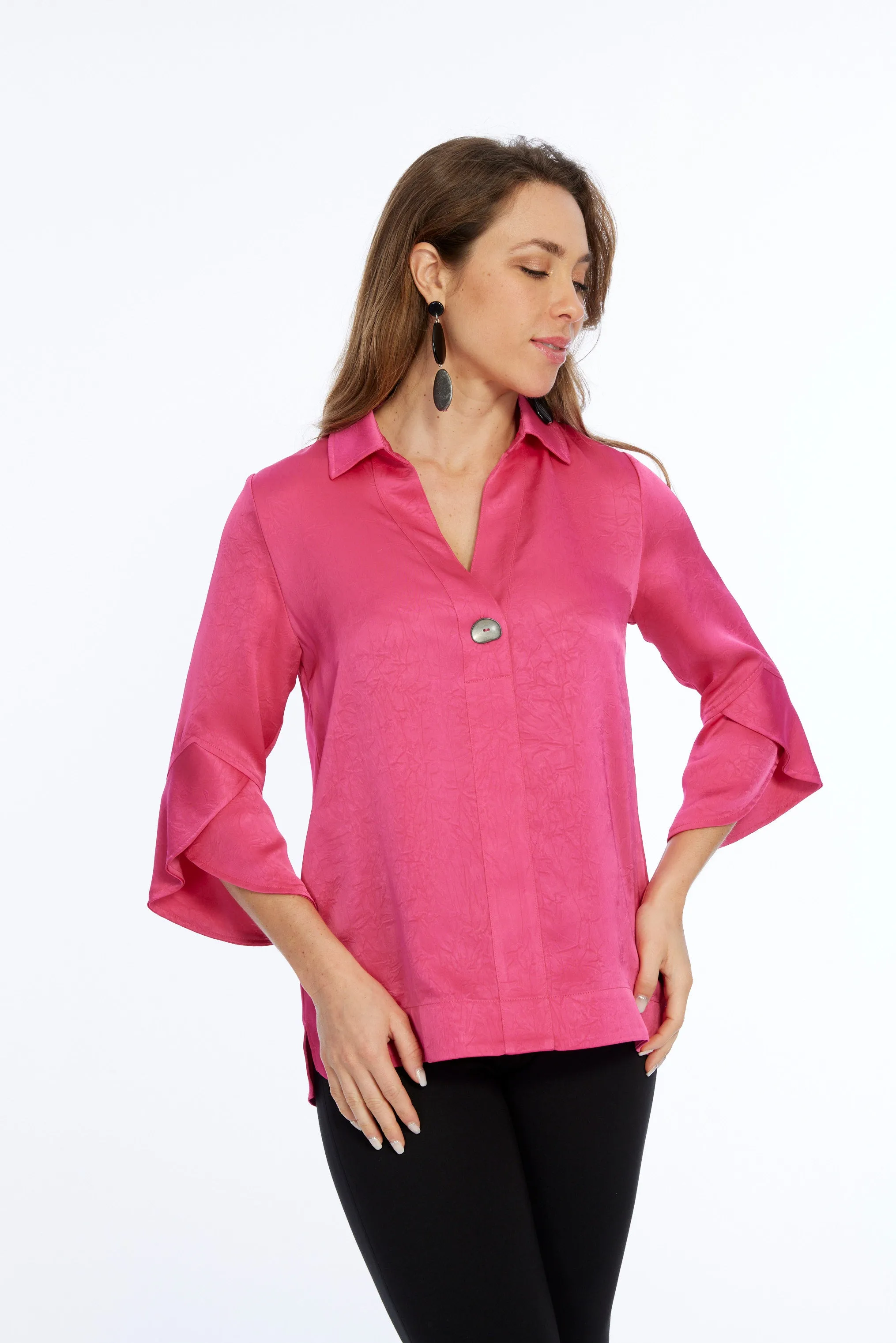 LIOR Women's Silk Satin 3/4 Tulip Sleeve Tunic - Belinda