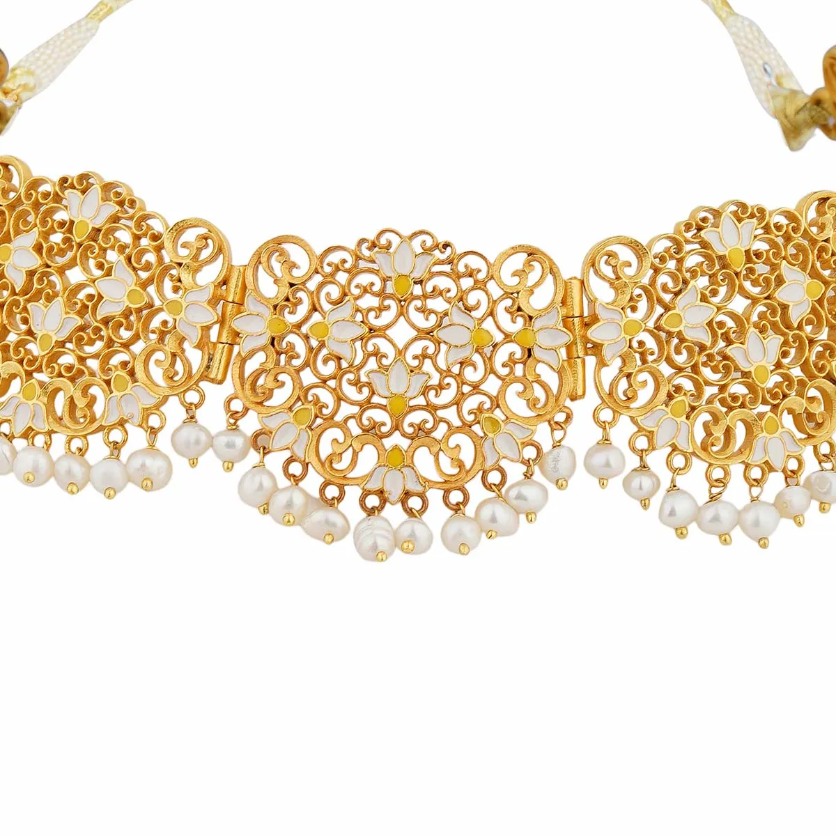 Lotus Lace Choker Necklace in White Enamel