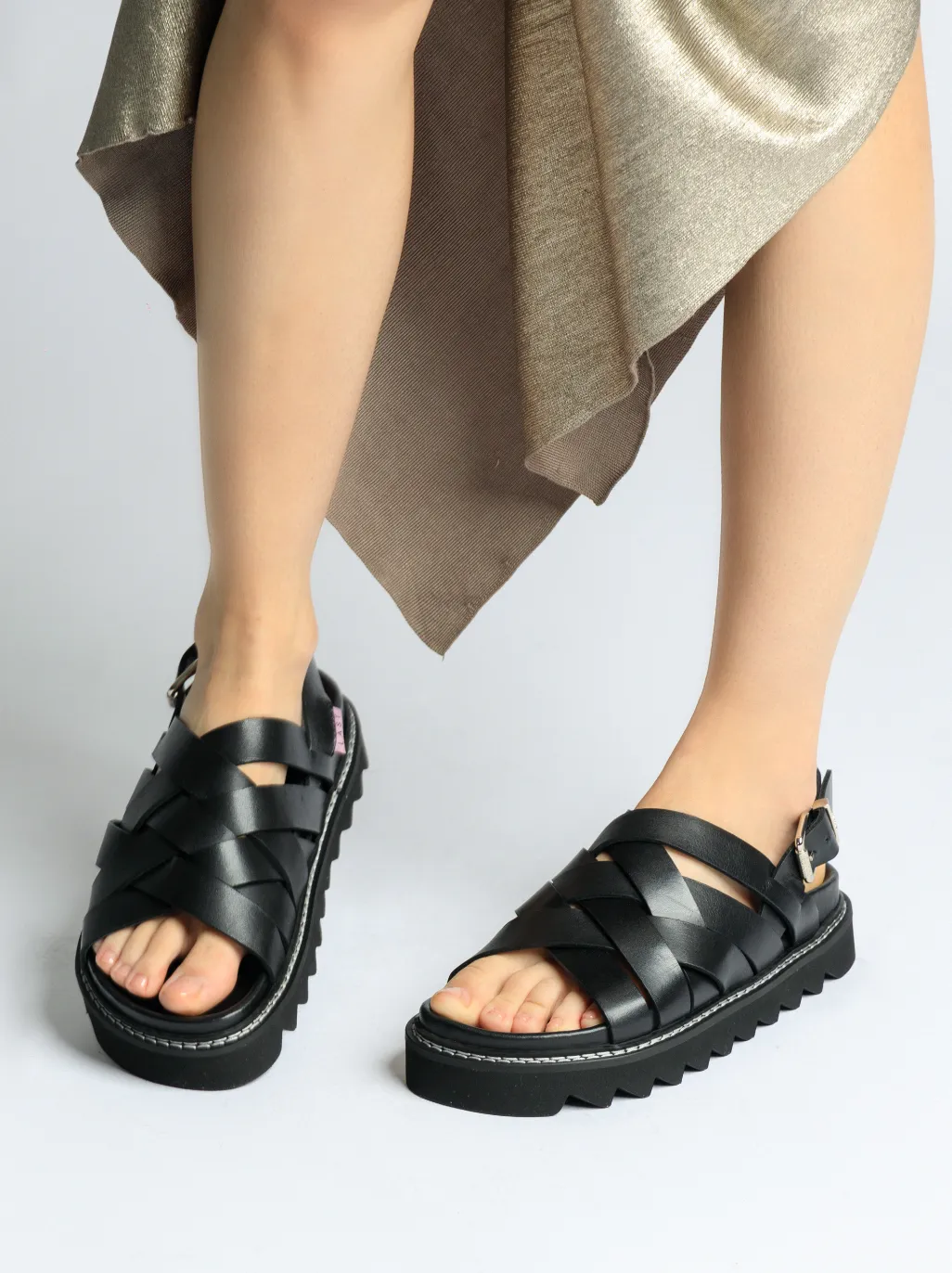 Maggie Black Leather Chunky Sandals