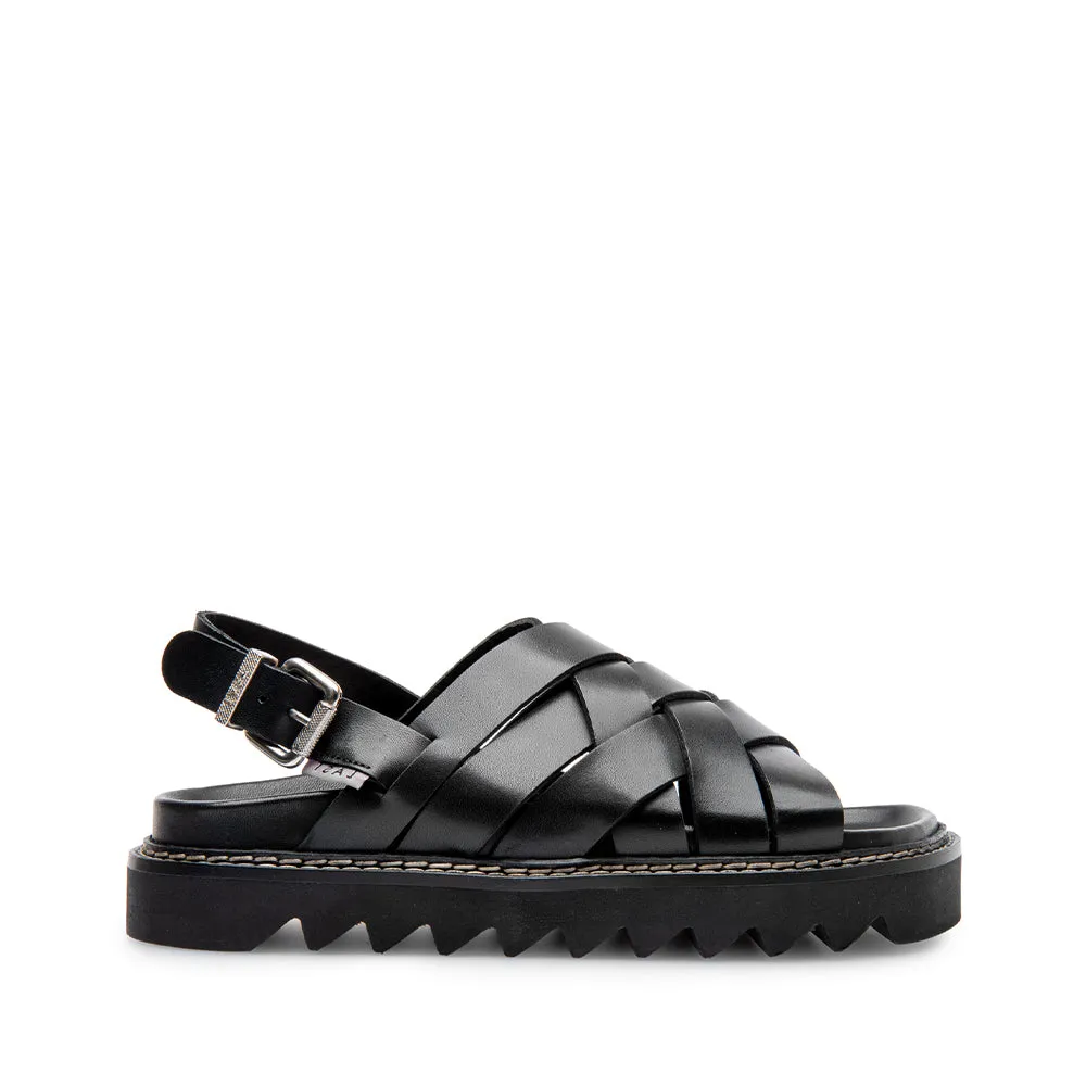 Maggie Black Leather Chunky Sandals