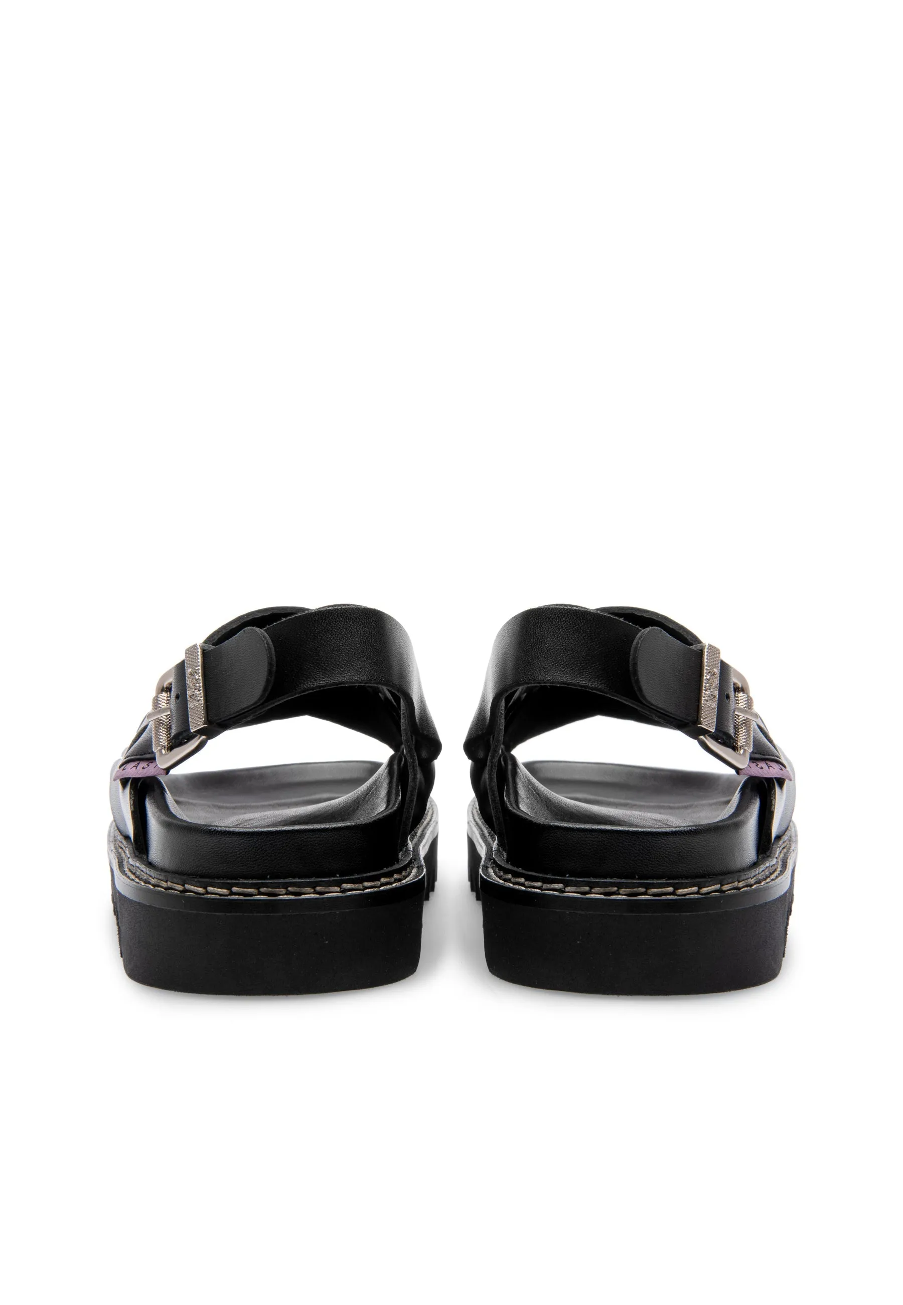 Maggie Black Leather Chunky Sandals