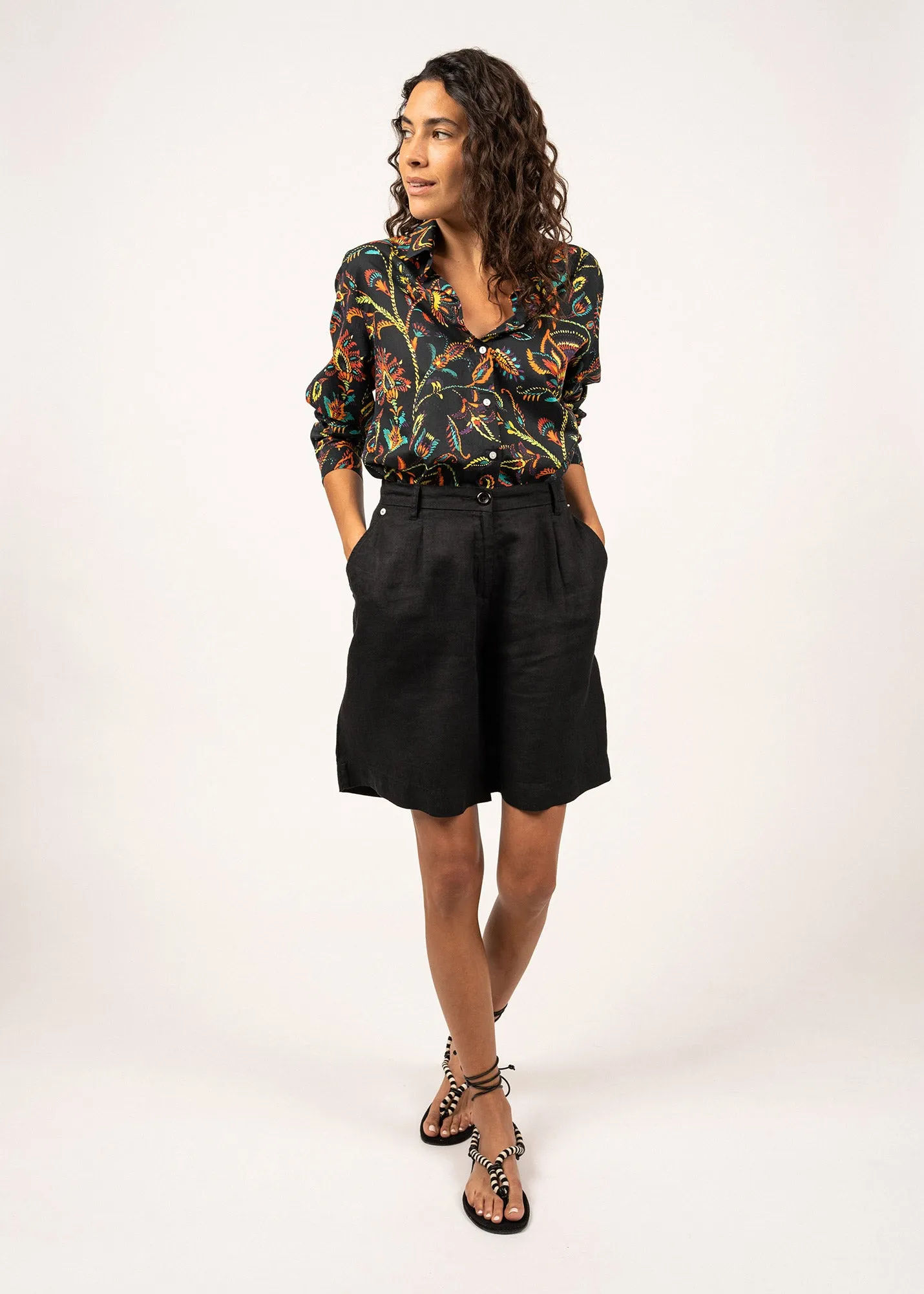 MARION - Printed Shirt With Long Sleeves | 100% Cotton (SUMMER BLACK)