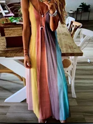 Ombre Colorblock Sleeveless Maxi Dress