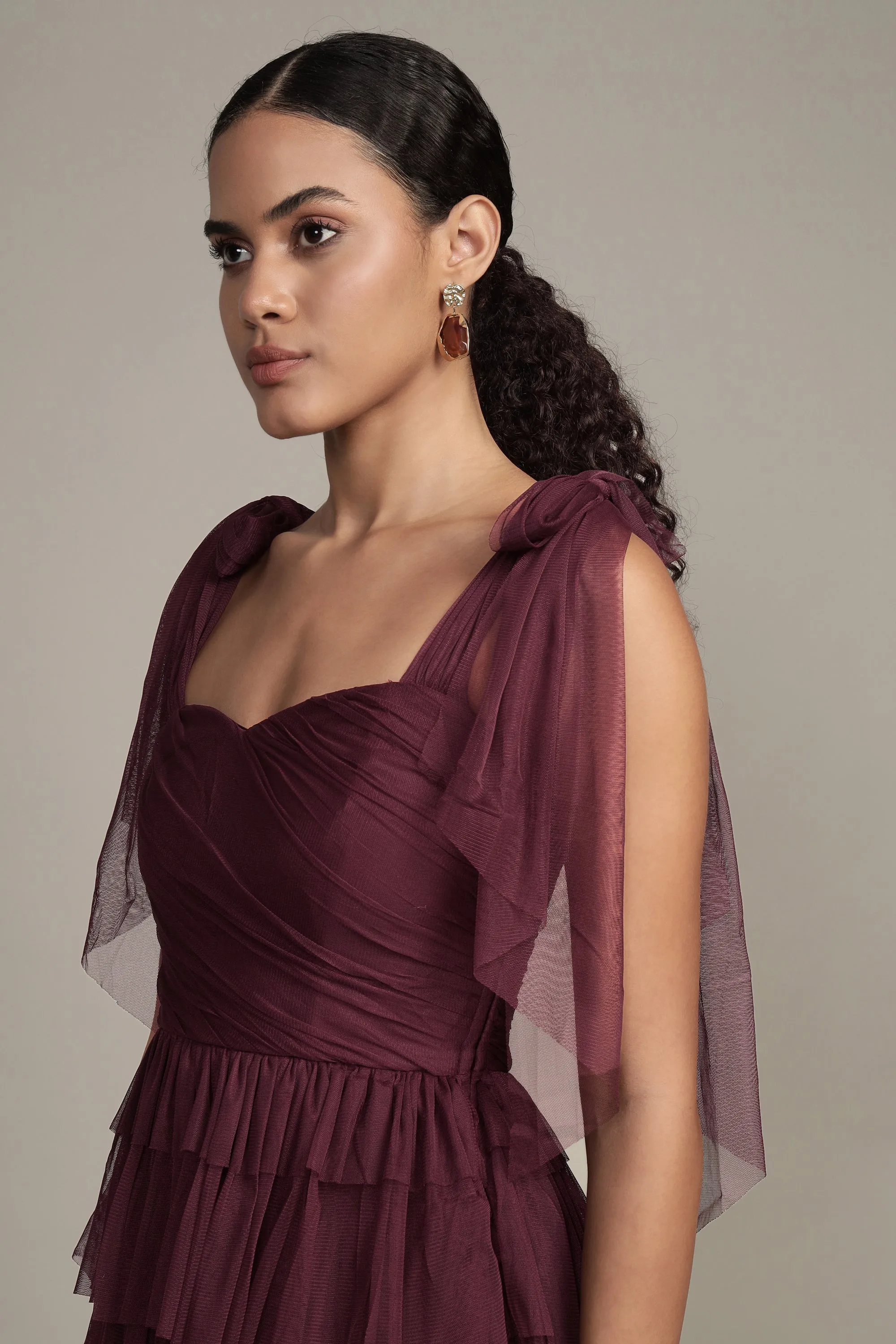 Ophelia Plum Maxi Dress with Tie Detail