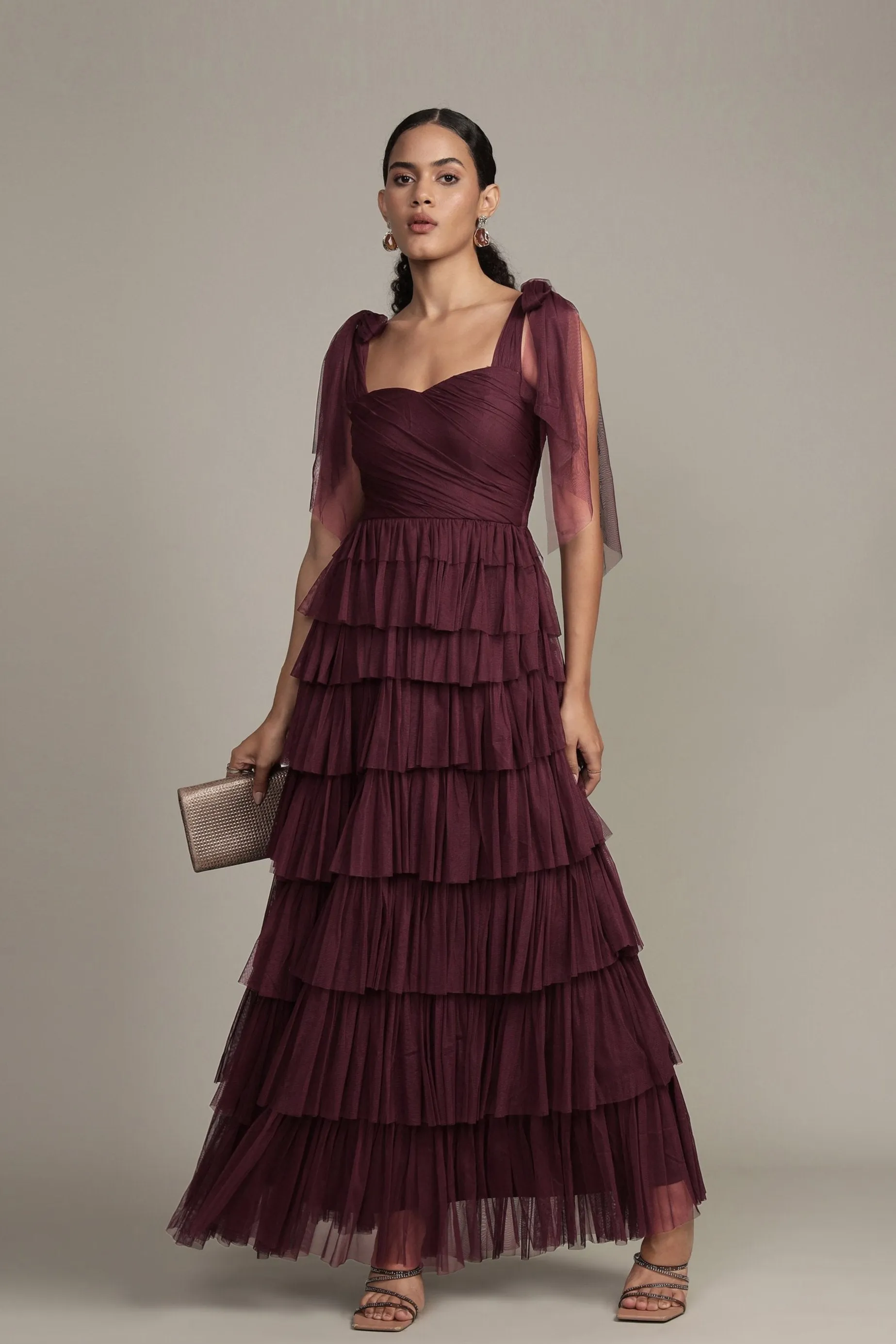 Ophelia Plum Maxi Dress with Tie Detail