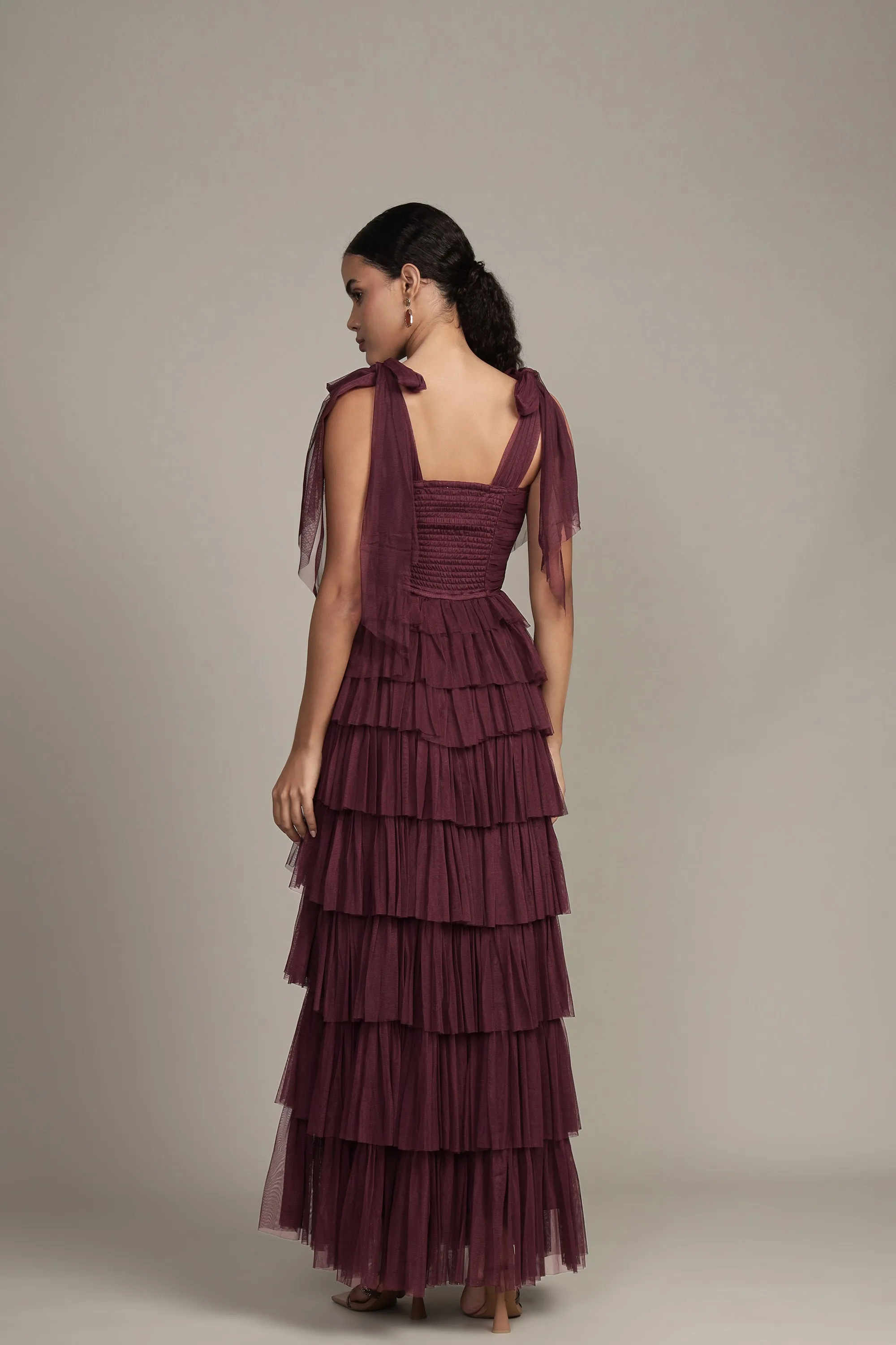 Ophelia Plum Maxi Dress with Tie Detail