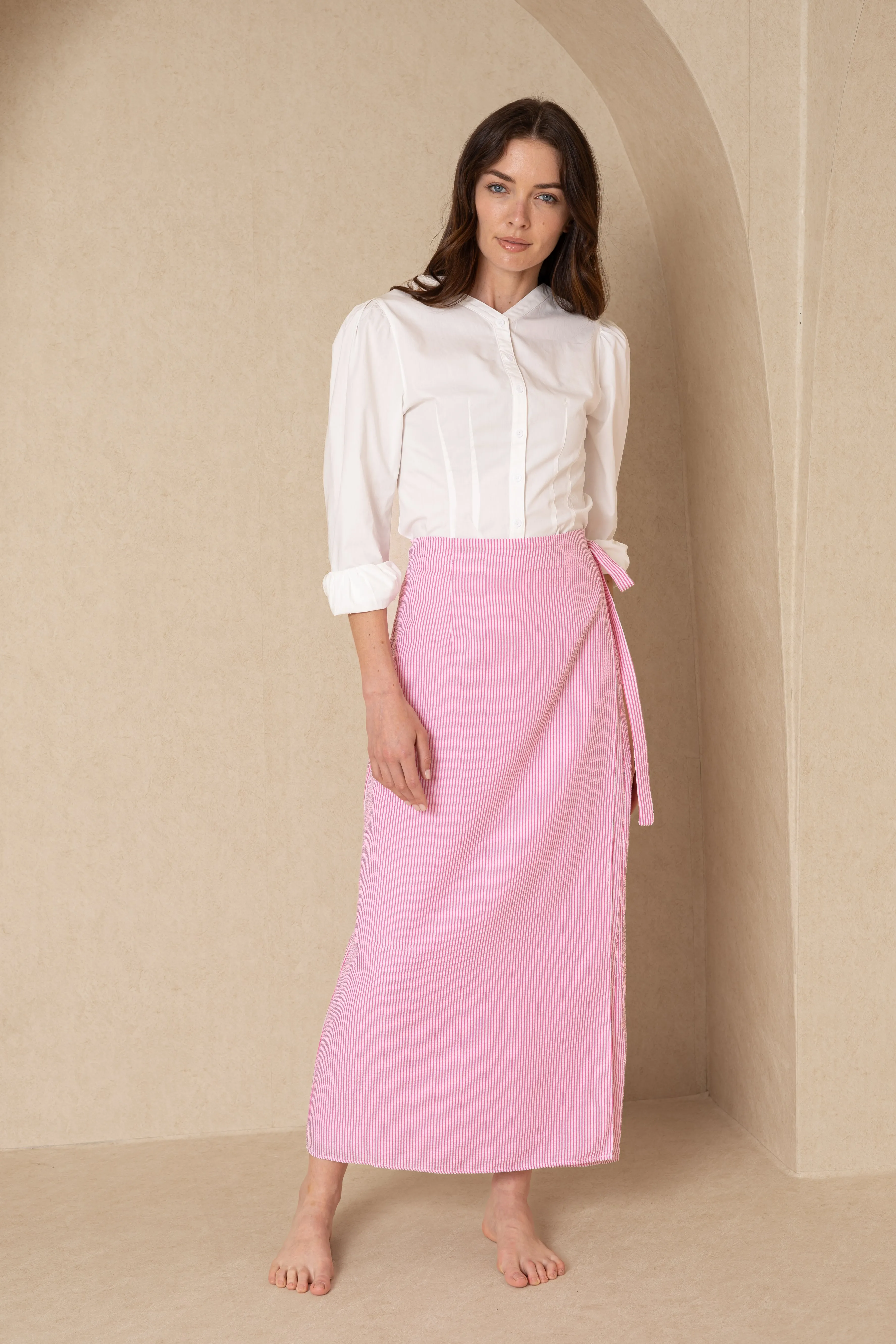 Pink Seersucker Wrap Skirt