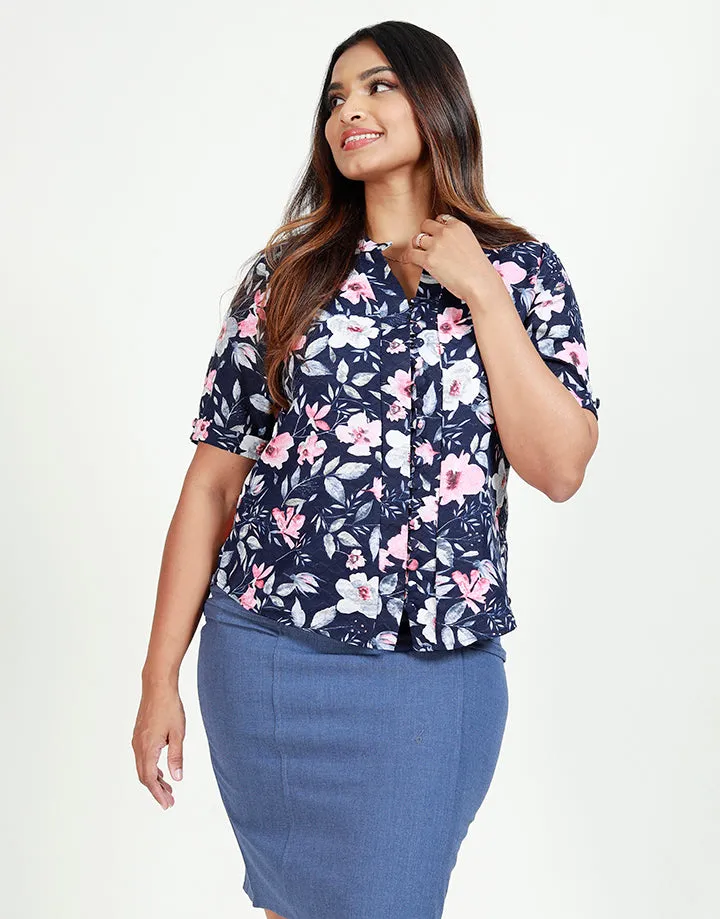 Printed Blouse with Short Sleeves