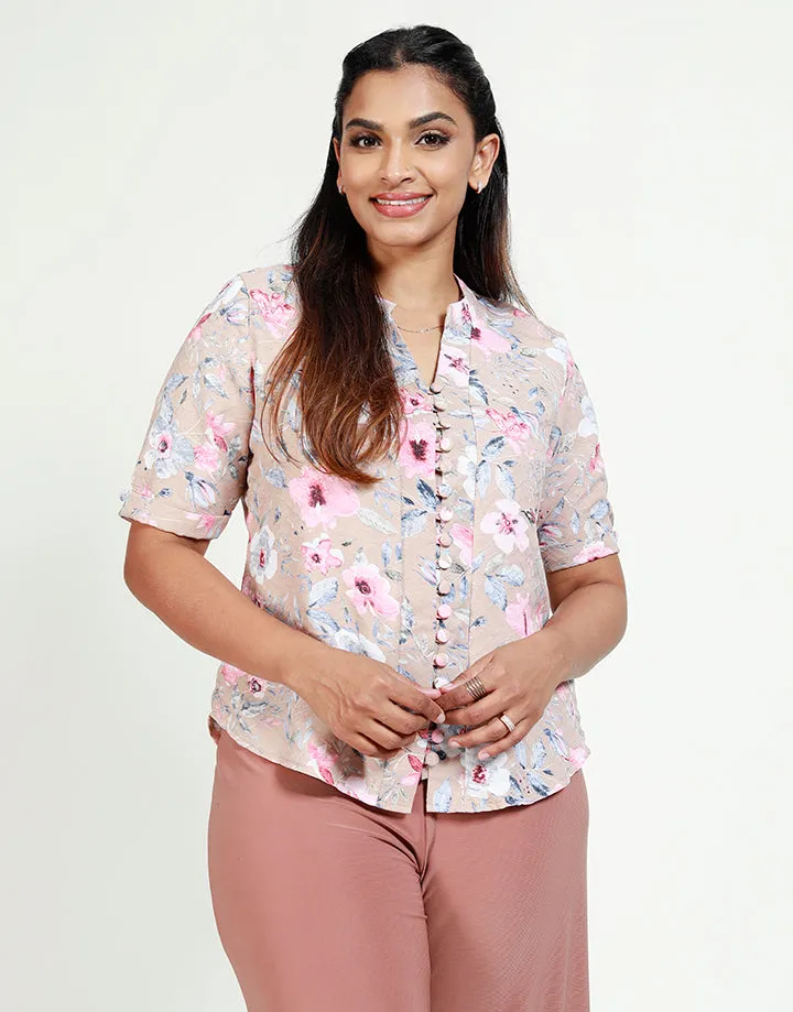 Printed Blouse with Short Sleeves