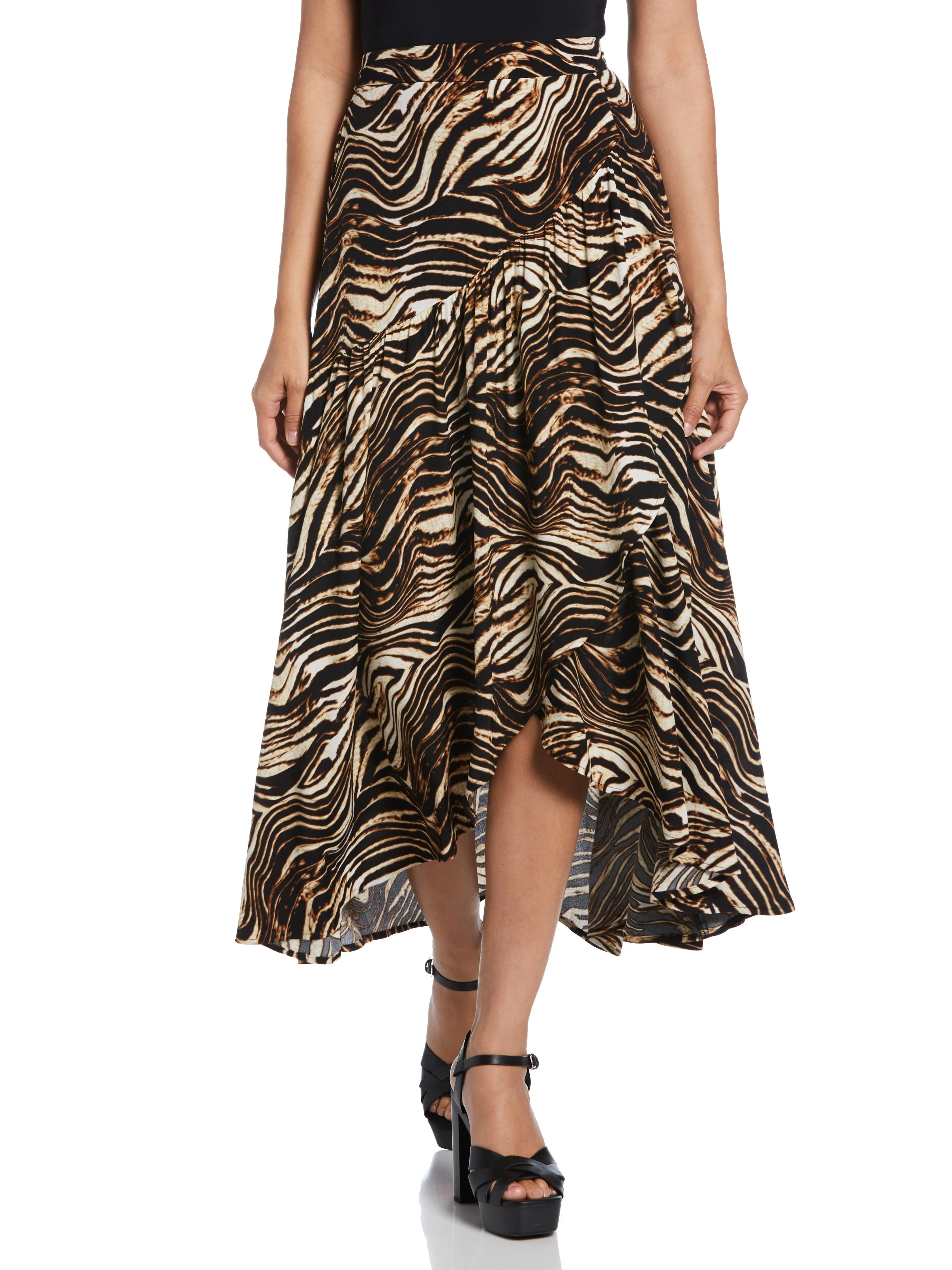 Printed Crepe Faux Wrap Skirt