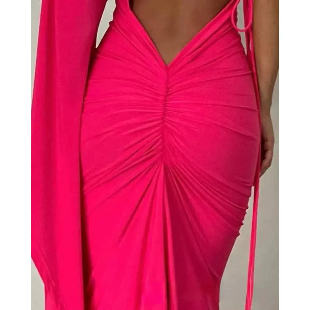 Rose Red Maxi Dress for Elegant Backless Evening Wear