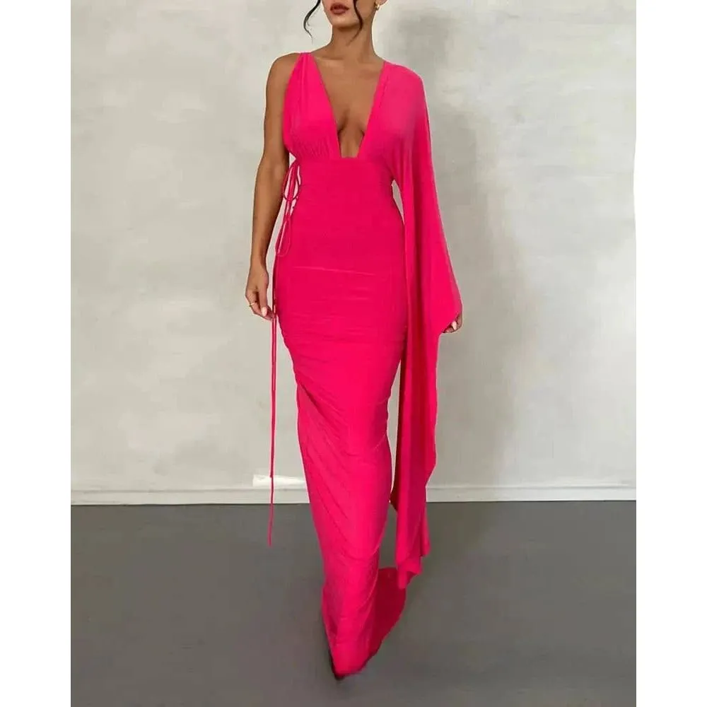 Rose Red Maxi Dress for Elegant Backless Evening Wear