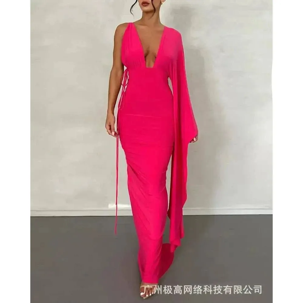 Rose Red Maxi Dress for Elegant Backless Evening Wear