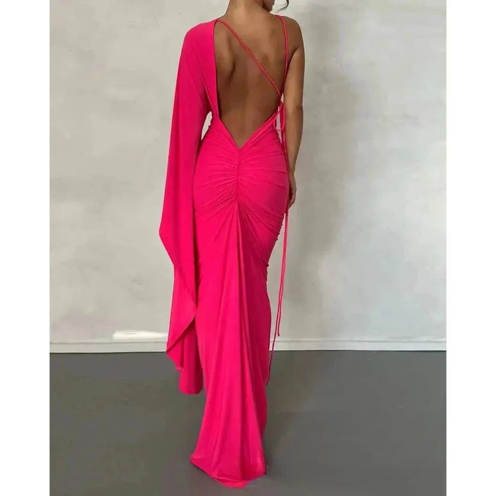 Rose Red Maxi Dress for Elegant Backless Evening Wear