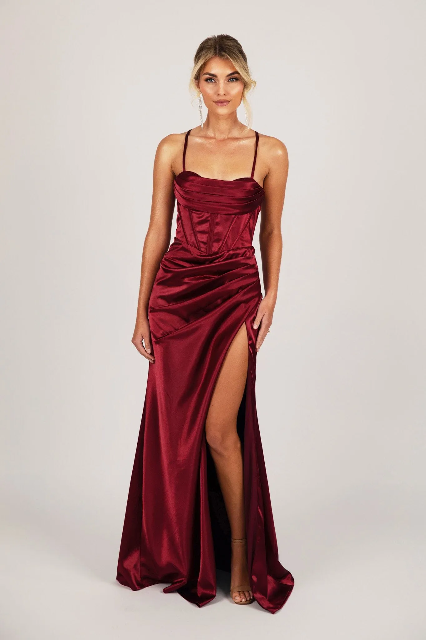 SHANTE Lace Up Back Corset Gown - Deep Red