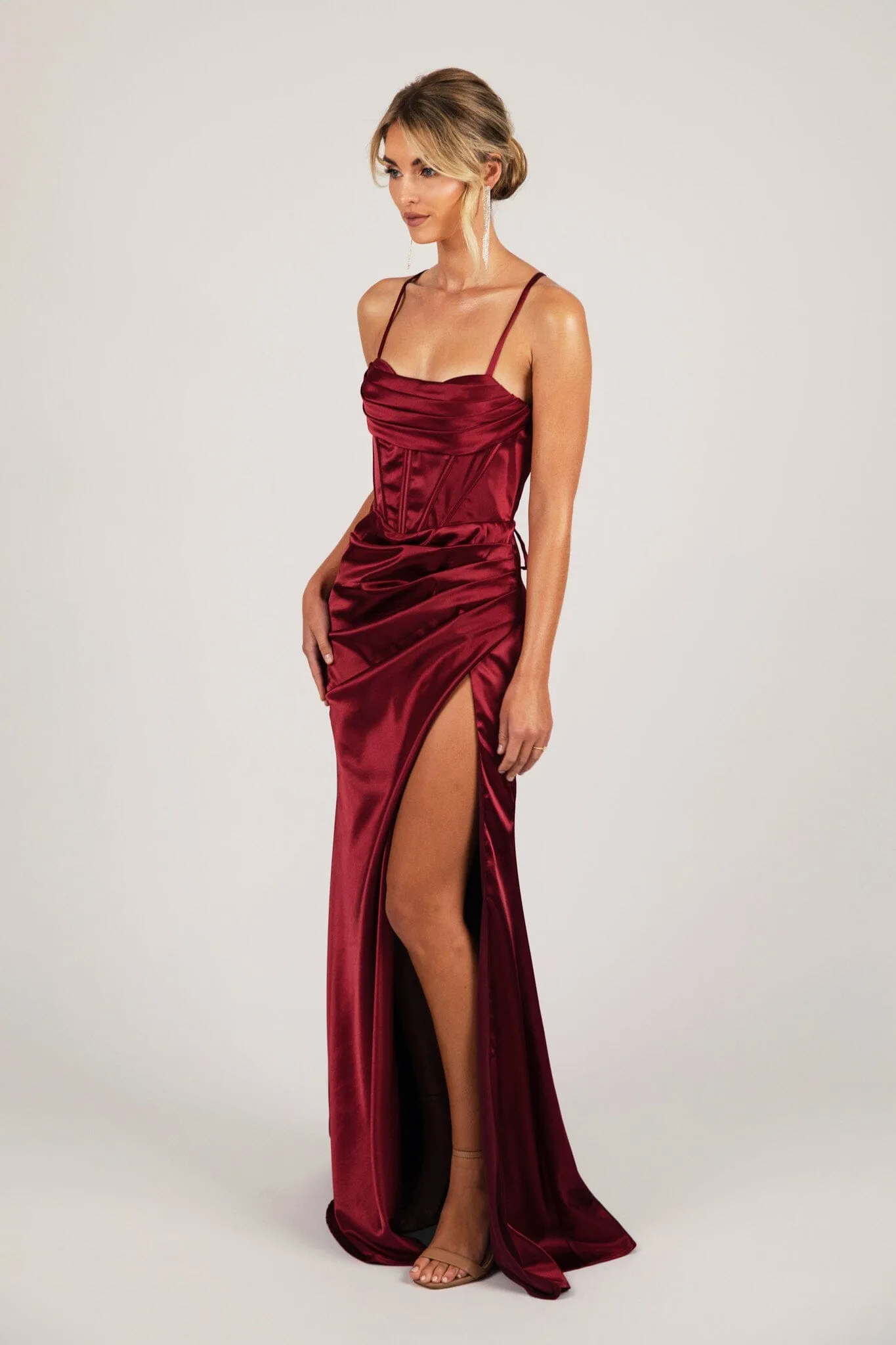 SHANTE Lace Up Back Corset Gown - Deep Red