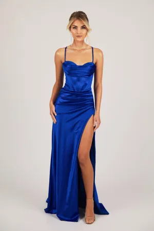 SHANTE Lace Up Back Corset Gown - Royal Blue