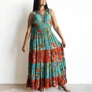 Shirred and Sleeveless Maxi Dress by Orientique Australia - Serengeti - 91013