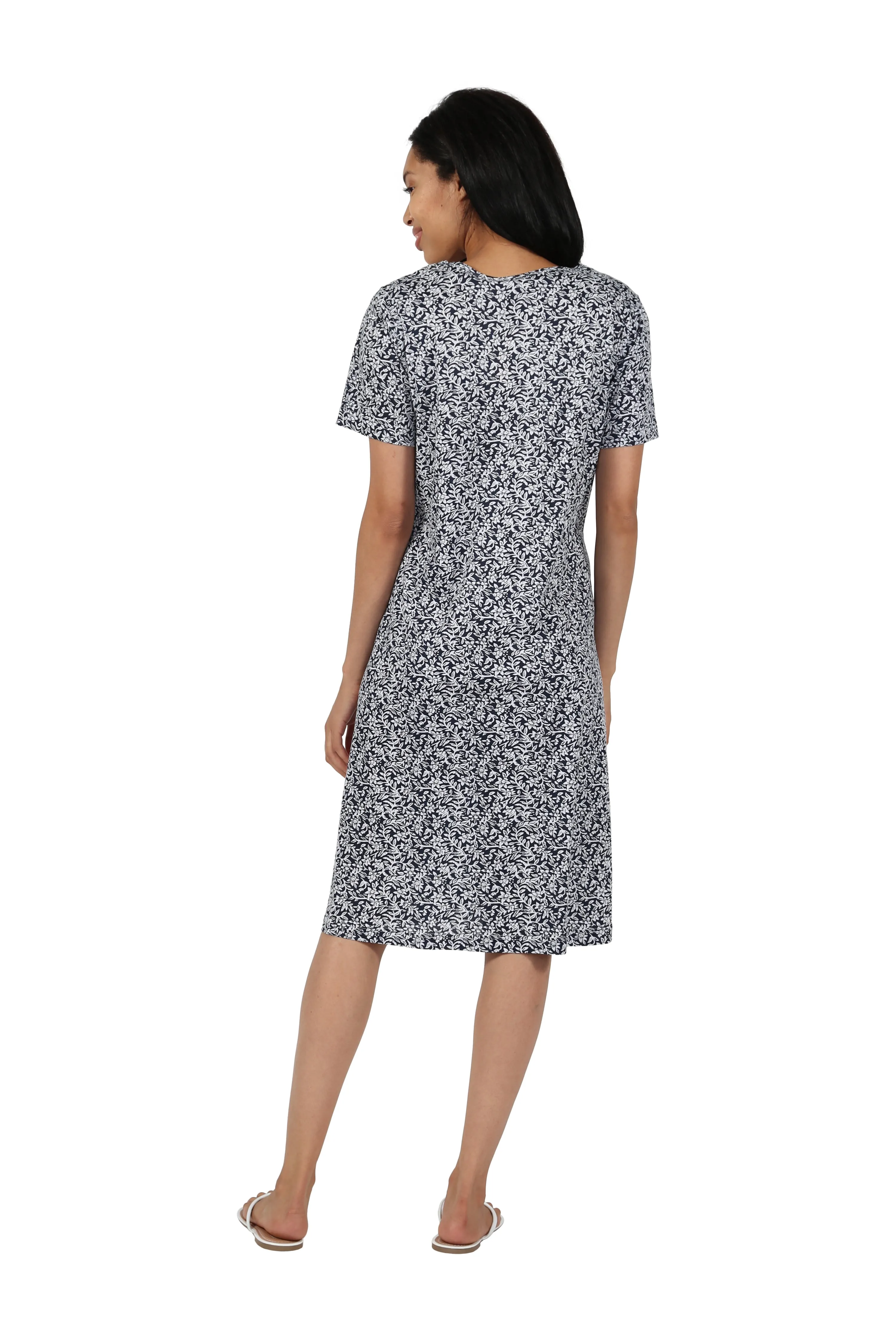 Short Sleeve Cotton Knit Floral A-Line Dress