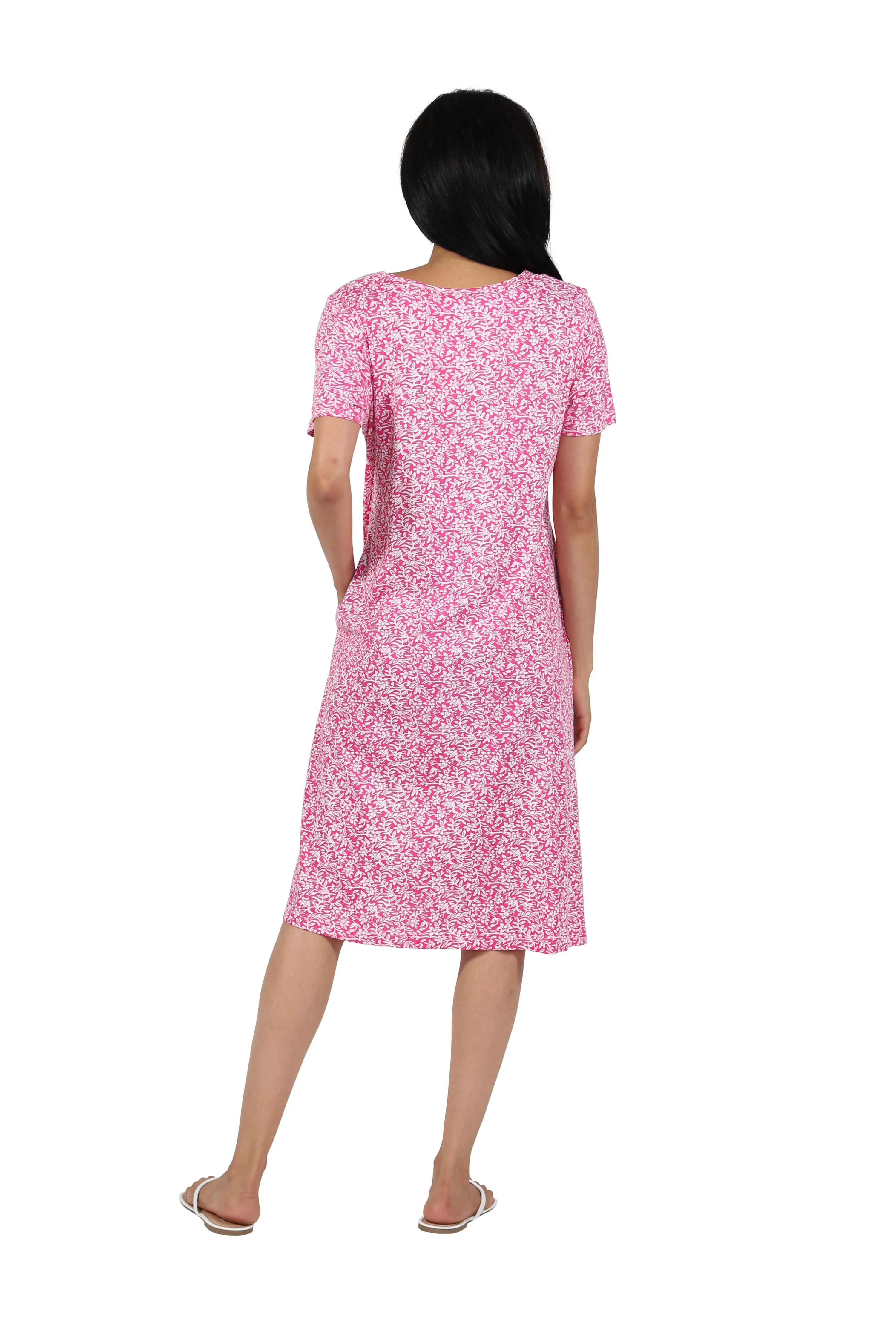 Short Sleeve Cotton Knit Floral A-Line Dress