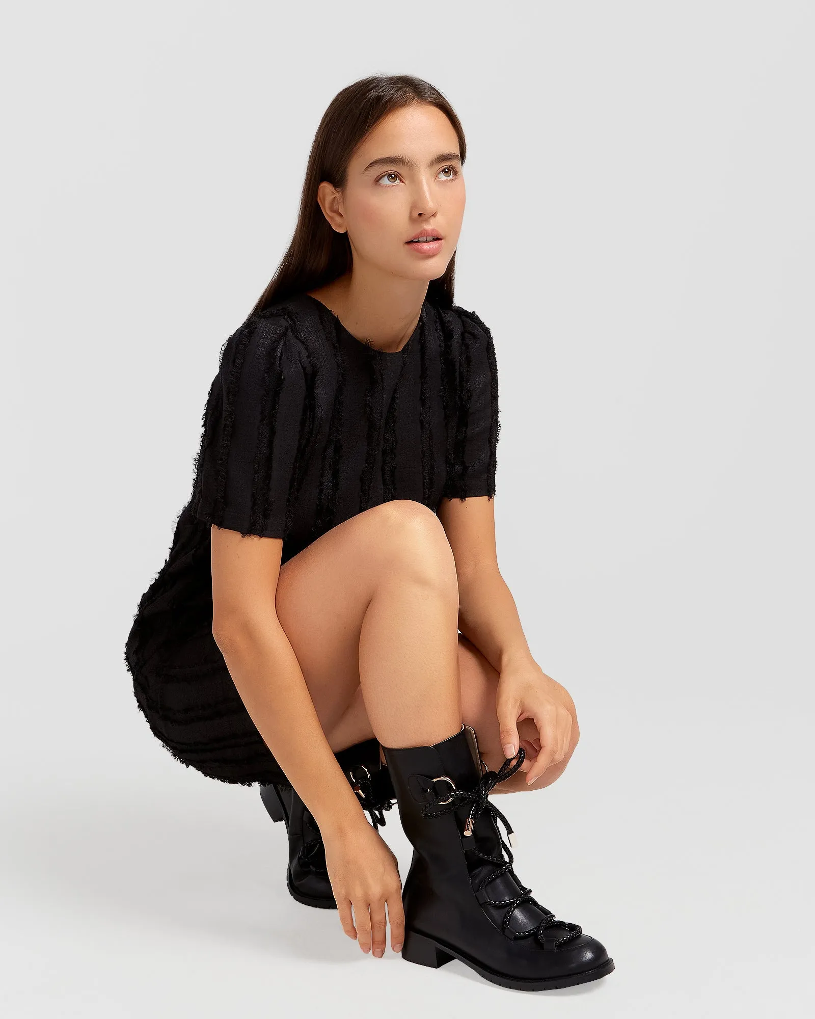 Star Child Textured Mini Dress - Black