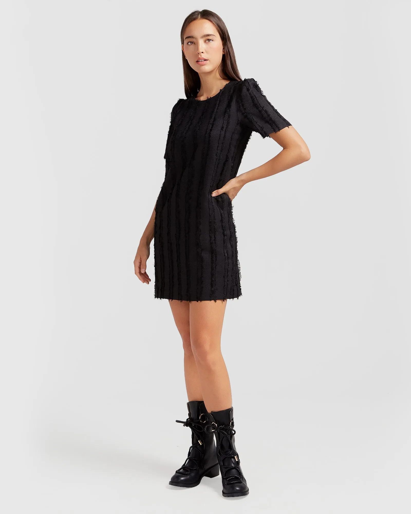 Star Child Textured Mini Dress - Black