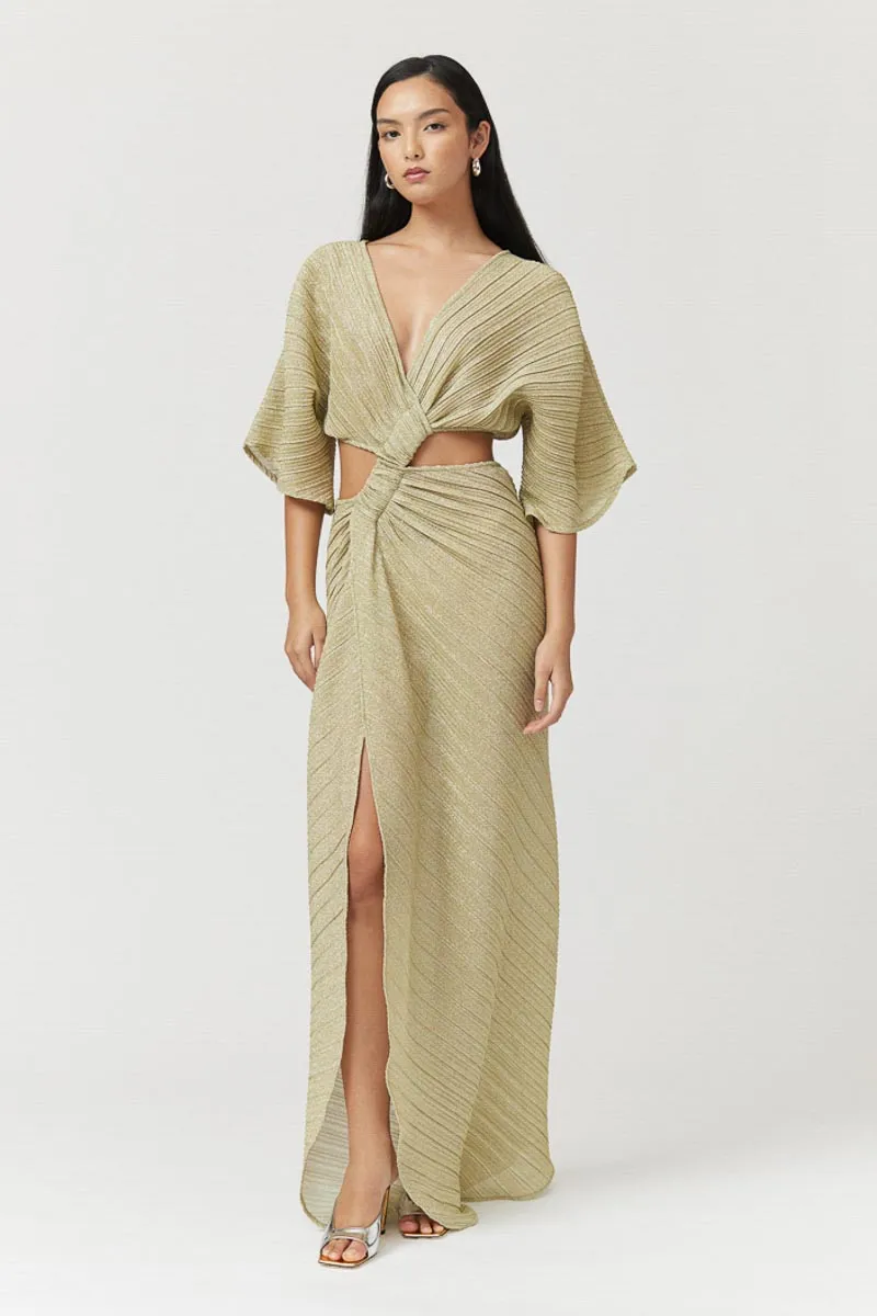 Stevie Cross-Over Midi Dress - Gold